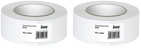 Knauf Fugen-Deckstreifen Kurt, reißfester Bewehrungs-Streifen zur Verspachtelung von Gipskarton-Platten/Gipsfaser-Platten: Faserband mit hoher Festigkeit, 25-m (Packung mit 2)