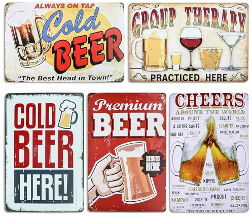 Wvu & Wvo 5 PCS Beer Wandschild Plaque Poster Beer Vintage Metall Zinn Malerei Beer Wanddekoration Retro Vintage Wand Plaque Beer Plaque Poster Hintergrund Wanddekoration 20cm x 30cm (Beer)
