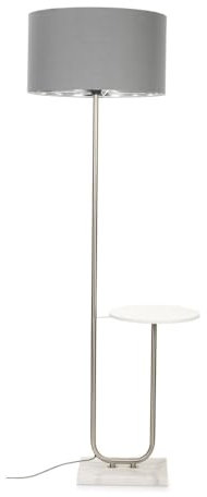 MiniSun | Large Brushed Chrome Curved Stem Marble Floor Lamp with Grey/Silver Shade | Table Lamps, Home Décor & Improvement Essential | Includes 6W GLS Bulb