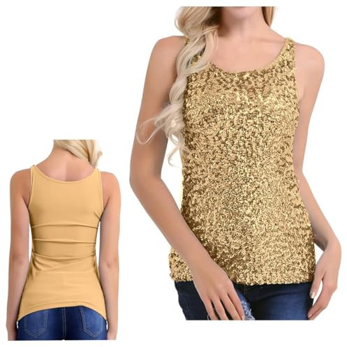 Canottiere Con Paillettes da Donna, Scintillanti Senza Maniche, Anni '20 per Feste Rave Glitterate, Camicette Girocollo Glitterate per Costumi