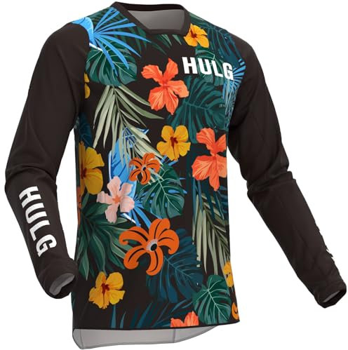 HULG Men's MTB Long Sleeve Jersey, Breathable Quick Dry Mountain Bike Jersey, T Shirt for Running, Biking and Hiking, Motocross BMX Racing T-Shirt, Style-07, XXL