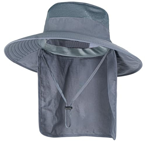 Sun Hats for Men Women Fishing Hat UPF 50+ Breathable Wide Brim Bucket Hats Summer UV Protection Safari Hat with Neck Flap Dark Grey