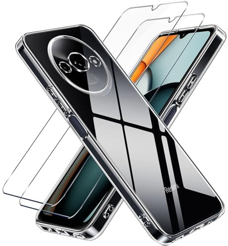 LYJERRY 1Pcs Schutzhülle für Xiaomi Redmi A3 Handyhülle + 2Pcs Schutglas für Xiaomi Redmi A3 Hülle durchsichtig Stoßfest Cover Silikon Handytasche und Displayschutzfolie