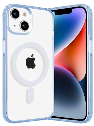 Coiwxmoi Cover Magnetica per iPhone 14 Plus 6,7, Compatibile con Magsafe, Sottile Trasparente Morbido Silicone TPU + Hard PC Custodia Antiurto Anti-Graffio Protettiva Cover per iPhone 14 Plus, Blu