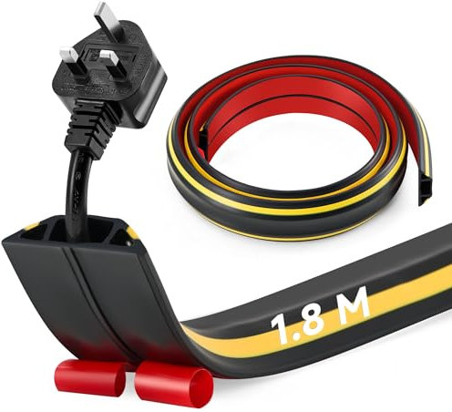 CREWORKS 1.8 m Floor Cord Cover, 3 Channel Cable Cover with Self-Adhesive Baking, Extension Cord Cable Protector, Flexible PVC Duct Wire Cable Management for Homes Offices Garages, Black & Yellow