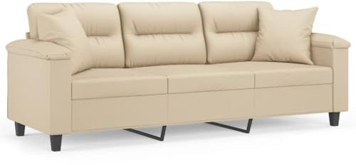 Willood 3-Sitzer-Sofa mit Kissen Liegesofa für Wohnzimmer, Polstersofa Sessel Relaxsofa Loungesofa Relaxcouch Creme 180 cm Mikrofasergewebe