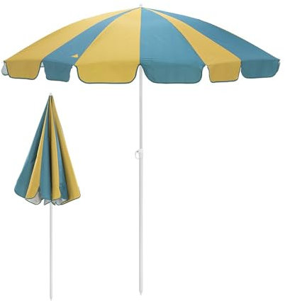 Ombrellone da spiaggia smerlato da 200 cm, piccolo ombrellone da giardino esterno con 16 stecche, ombrellone rotondo con protezione UV UPF50+ per piscina, terrazza, patio