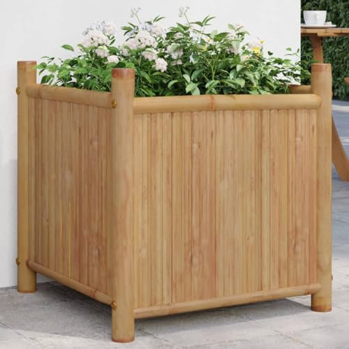 Homgoday Jardinera de 50 x 50 x 50 cm de bambú, jardinera con rejilla para jardín, jardinera de exterior, jardinera balcón