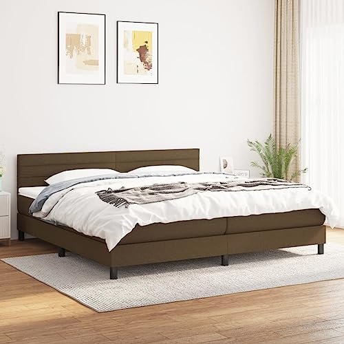 KTHLBRH Boxspringbett mit Matratze Dunkelbraun 200x200 cm Stoff Bettgestell für Schlafzimmer Gästezimmer Bettgestell Familienbett Hotel-Bettgestell für Schlafzimmer, Hotel, Gästezimmer