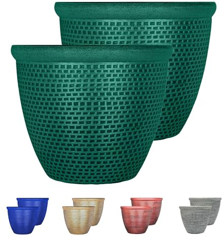 SG Traders Cromarty Plant Pots Plastic Round Flower Pots Planter Garden Decoration 25cm Plant Pot Outdoor Flower Pot Outside Garden Planters With Drainage Holes (Pack of 2)
