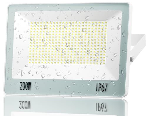 ANNIFUNLY Focos LED Exterior, 200W 20000LM Foco Proyector LED Brillante Floodlight Con LED Driver Foco LED 6500K Luz Frío, IP67 Impermeable Iluminación de Seguridad para Casa Garaje Patio Terraza