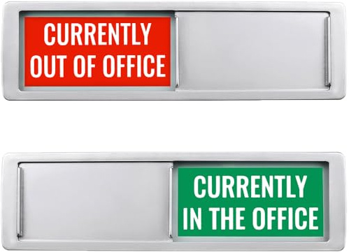 Currently In/Out of Office Magnetic Door Sign - 7x2 Employee Status Slider, Non-Scratch Privacy Indicator for Office Cubicles, Home Offices, Conference Rooms - Silver