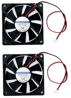 JZK 2pcs 80x80x15 mm 2pin DC 12V mini silent cooling fan with wires, 8015 small cooling fan 80mm, 8cm 12V brushless DC fan, 3D printer fan with cable and connector