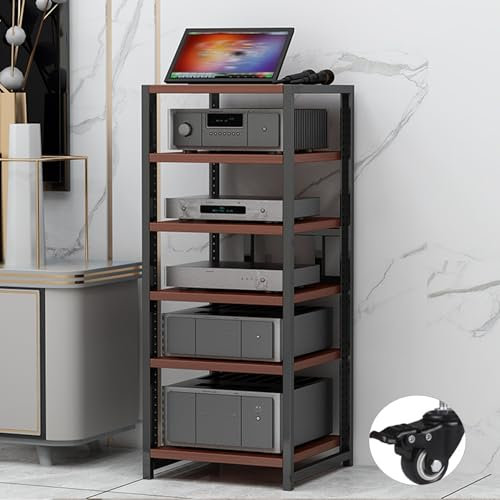 Meuble Hifi à 3/4/5/6 niveaux Support Multimedia AV Imprimante DVD Étagère Audio-vidéo avec roulettes Meubles Stéréo Étagère pour Console de Jeu avec étagères réglables Supports d'angle pour salon(Tea