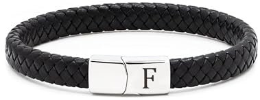 TOLOWOBK Lederarmband Herren Armband mit Buchstaben Gravur A-Z Buchstabe Armband Männer Schwarz Geflochten Leder Armbänder mit Magnetverschluss Weihnachtsgeschenke Geburtstag Geschenke für Männer