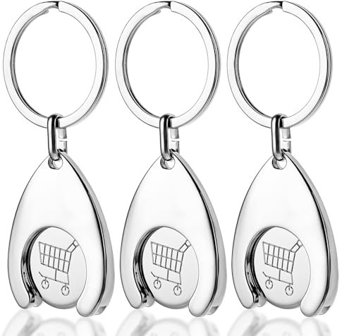 Yuanchu 3 Stück Einkaufswagenchip Schlüsselanhänger, Schlüsselanhänger Einkaufschip Edelstahl Einkaufswagen-Token Abnehmbarer Einkaufswagenlöser Chip Einkaufswagen Trolley-Token Einkaufswagen-Tool