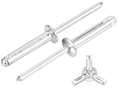 sourcing map 100 Stück 3/16 x 1 Zoll Aluminium Rundkopf Tri Grip Nieten Sortiment Birnen-Stil Nieten für Heimwerker, Blech, Autoreparaturen, Möbel, Marine Boot (Silber)