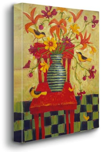 Giallobus - Gemälde - Cindy Revell - Vase auf rotem Stuhl - Premium Loom Canvas mit hoher Dicke - 50x70 - Bereit zum Aufhängen - Moderne Gemälde für zu Hause