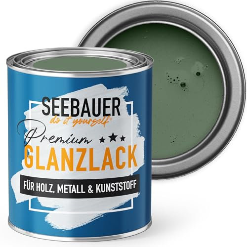 SEEBAUER diy Glanzlack Dunkelgrün 375ml für Innen & Außen (No. 760 Nordic Wood) Möbelfarbe ohne Schleifen - Hybrid-Lack für Holz, Metall & Kunststoff - Holzlack, Möbellack hohe Deckkraft