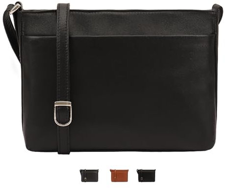 Lloyd Baker London – Tamarra – Glattleder, mehrere Reißverschlussfächer, vielseitig, stilvoll und praktisch, mit verstellbarem Schultergurt, Schwarz , 24 x 19 x 8