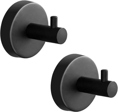 ALTPWJW Towel Hooks for Bathrooms,2 Pack Stainless Steel Door Hooks Screw in Coat Robe Hook(Matte Black)