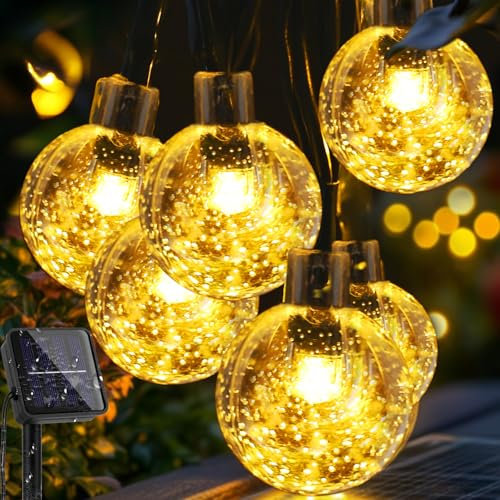 Solar Garden Lights Outdoor,30 LED 8M/26Ft Solar String Lights Outside Waterproof, 8 Modes Crystal Ball Fairy Lights String Decorative for Patio Yard Camping Ggazebo Party Wedding Porch(Warm White)