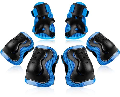 BOSONER Rodilleras para niños, protectores en línea, rodilleras y coderas, patines en línea, rodilleras y coderas, patines para monopatín (CC negro/azul, M(9-15 años))