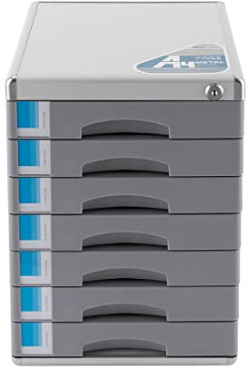 BraveeFly 7 Fächer Schubladenbox A4, Metall Schubladenbox Abschließbar, Schubladenbox Abschließbar, Schreibtisch Schubladenbox mit Beschriftungsfeldern Schubladenbox für Dokumenten Aufbewahrung
