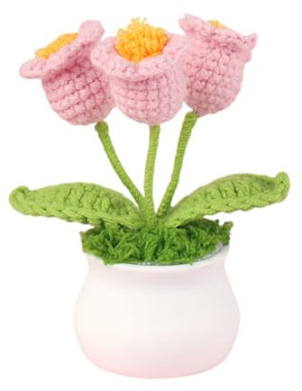 Huamengyuan Vaso di fiori, pianta fatta a mano, fiori artificiali, piante vere, fiori in vaso, fai da te, fiori a maglia, bouquet, orchidea a campana all'uncinetto, decorazione per ufficio