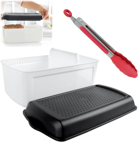 ROTKUSZ Boîte à pain avec séparateur pratique, 32 x 16 x 15 cm Boîte à pain en plastique avec clip en silicone, Porte-pain de cuisine avec trou d'air, sans Bpa