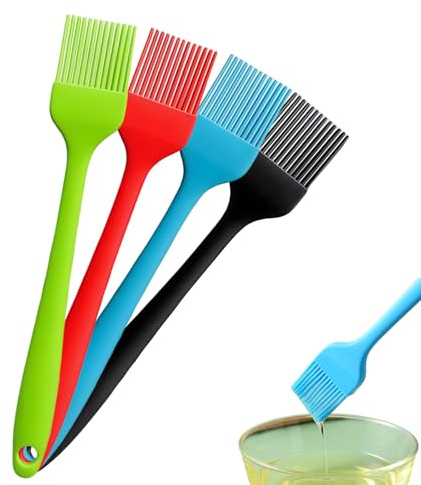 4 PCS 21cm Pinceles de Cocina de Silicona, Brocha Cocina, Pincel Reposteria, Brochas Resistentes al Calor hasta 230 °C, Sin BPA, Diseño de Una Pieza, Perfectas para Cocinar, Asar y Repostería