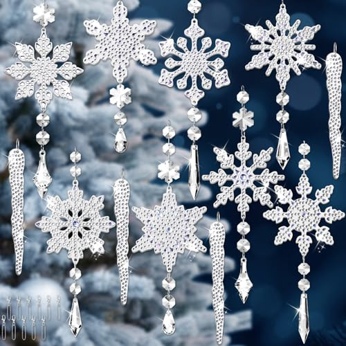 XIMISHOP 12 Stück Weihnachten Schneeflocken Dekoration DIY Malerei Set | DIY Schlüsselanhänger mit Diamantsteinen Beidseitig Schneeflocken 5D Diamant Malerei Anhänger Geschenkanhänger für Erwachsene