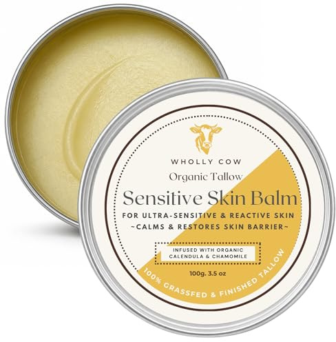 Sensitive Skin Tallow Balm – Calming Organic Grass-Fed Beef Tallow Moisturiser for Dry, Irritated & Redness-Prone Skin (100g)