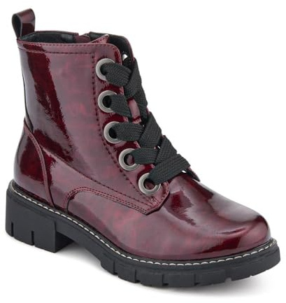 Wide-Fit Chunky Ankle Boots - Burgundy Patent Size 5
