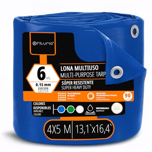 OFITURIA Lona Multiuso Impermeable 4 x 5 m Azul, Pack 1 ud, Ideal para Cubrir y Proteger Muebles, Suelos y Equipos en Exterior, jardín, Camping y Obras (4x5m, 1 ud)