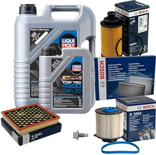 EISENFELS Inspektionspaket enthält 6 L Motoröl Top Tec 4600 5W-30 Ölfilter Luftfilter Innenraumfilter Aktivkohlefilter Kraftstofffilter Verschlussschraube für Insignia A Caravan G09 2.0 CDTi