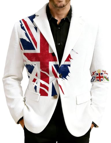 Munweiyu Cord Union Jack Jacket Men's Regular Fit Corduroy Jacket British Flag Blazer Uk Flag Print Blazer Jacket England Suit Jacket United Kingdom Uk Suit Jacket Uk Flag Jackets Vintage Suit Jackets