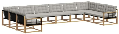 vidaXL Outdoor-Sofagarnitur mit Kissen 10 pcs Weiß und Hellgrau, Gartenmöbel-Set, modernes modulares Sofa, langlebige Couch, ergonomisches Design, schicke Terrassen-Sitzmöbel