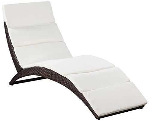 vidaXL Sonnenliege mit Auflage Klappbar Gartenliege Relaxliege Gartenmöbel Liege Freizeitliege Strandliege Liegestuhl Poly Rattan Braun
