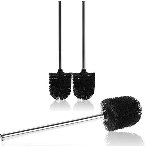com-four® Escobilla de baño 3X con Cabezal de Cepillo reemplazable - escobilla de baño Noble con Mango de Acero Inoxidable - escobilla de baño - Ø 8 cm (03 Piezas - Cepillo de Repuesto Negro)