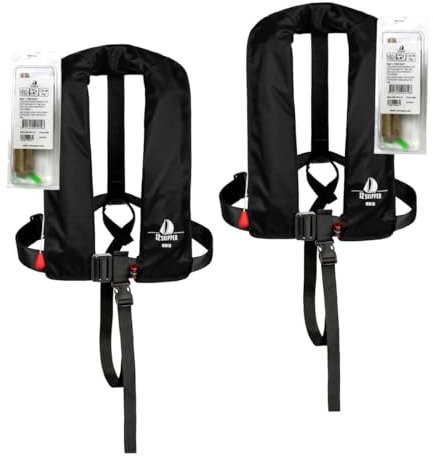 12skipper 2er-Set Automatik-Rettungswesten 165N ISO UML mit Harness, inkl. 2 Wartungskits, schwarz
