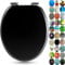 SANFINO® Premium WC Sitz mit Absenkautomatik – hochwertige Toilettendeckel aus Holz, viele bunte Motive, hoher Sitzkomfort, einfache Montage inklusive Montageanleitung – All Black