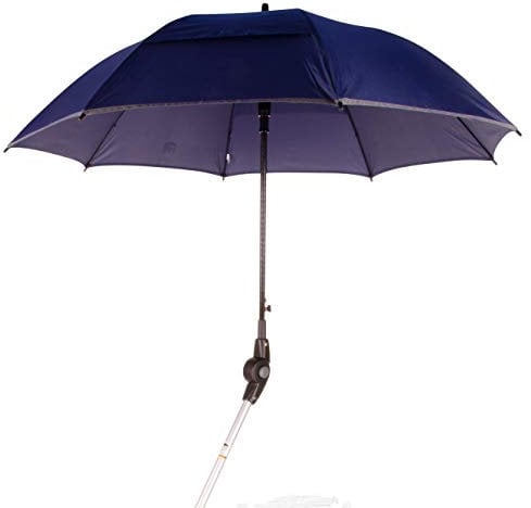 MPB® Rollatorschirm 99 BR (PASSEND FÜR 99% ALLER ROLLATOREN!), Regenschirm und Sonnenschirm, blau-reflektierend, mit 2 Verstellgelenken, Mikrofaser-Schirm mitAir-Vent System, inkl. Schirmhülle