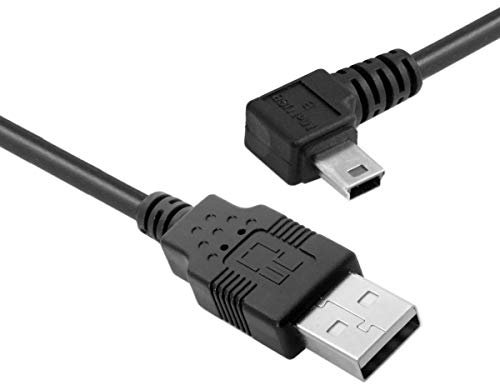 Xiwai - Cavo dati da connettore Mini-USB a 5 pin, maschio, angolato a sinistra di 90 gradi, a connettore USB 2.0 maschio, con nucleo in ferrite EMI, lunghezza di 5 metri