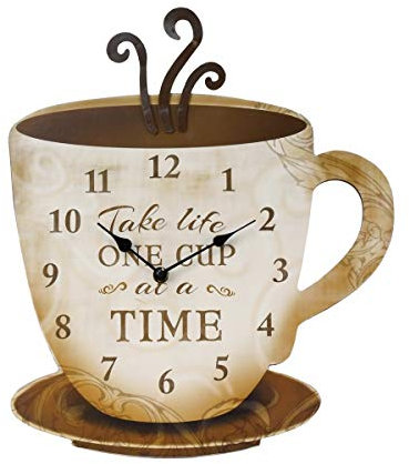 Rustic Decorative Wood Coffee Cup Wall Clock Farmhouse Kitchen Home Decor