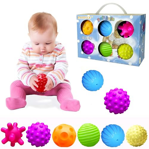 ROHSCE Textured Ball Set Baby, Sensory Balls Kids, Baby Squeeze Balls, Soft Balls Toddler Set of 6 Packs with BB Sounds for Babies Toddlers Children Boys Girls 6+ Months