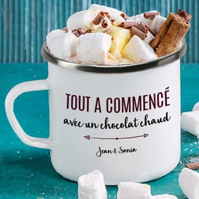 CADEAUX.COM - Mug Personnalisé En Émail - Tout a commencé.. - Idée Cadeau Personnalisé Avec Prénom et Message