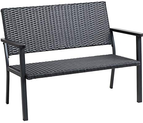 C-Hopetree Outdoor Loveseat Bench Chair for Outside Patio Porch, Metal Frame, Black All Weather Wicker