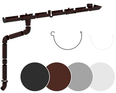 RAINWAY L Regenrinnen Komplettset (1 Dachseite) - PVC-U Kunststoff in 4 Farben, für Dachflächen > 100m² empfohlen (Set für min. 10 Meter, braun) Regenrinnen PVC Plastik