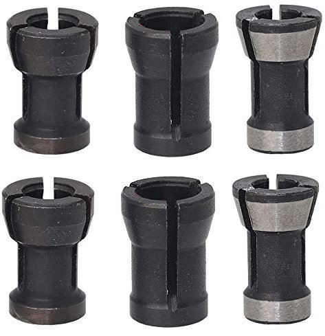 6 Pcs Router Collet Chuck 8mm 6.35mm 6mm Router Bit Collet Chuck Clamp Router Adapter HSS Split Converter Tool Precision Collet Reduction Sleeve for Woodworking Milling Trimming Engraving Tool